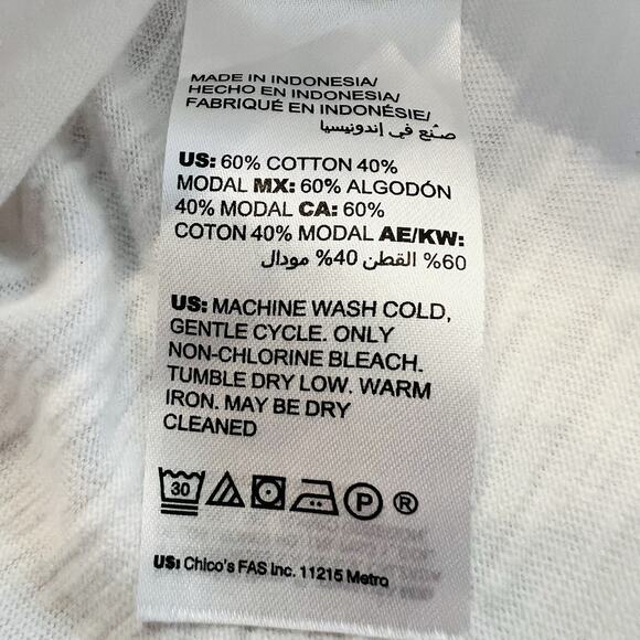 Chicos Women’s Size 1 (M) White V Neck 3/4 Sleeve Shirt High Low Hem (A0131) - Picture 6 of 6